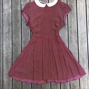 Adorable vintage style maroon polka dot mini dress